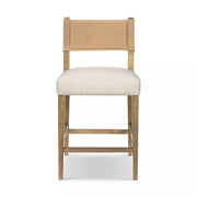 Four Hands Ferris Counter Stool ~ Thames Cream Performance Fabric Seat With Winchester Beige Leather Back