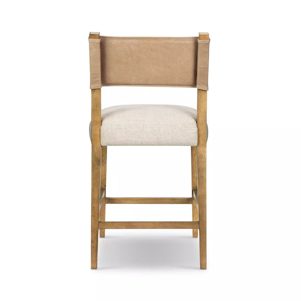 Four Hands Ferris Counter Stool ~ Thames Cream Performance Fabric Seat With Winchester Beige Leather Back