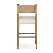 Four Hands Ferris Bar Stool ~ Thames Cream Performance Fabric Seat With Winchester Beige Leather Back