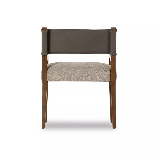 Four Hands Ferris Dining Armchair ~ Tulsa Ink Performance Fabric Seat With Nubuck Charcoal Leather Back