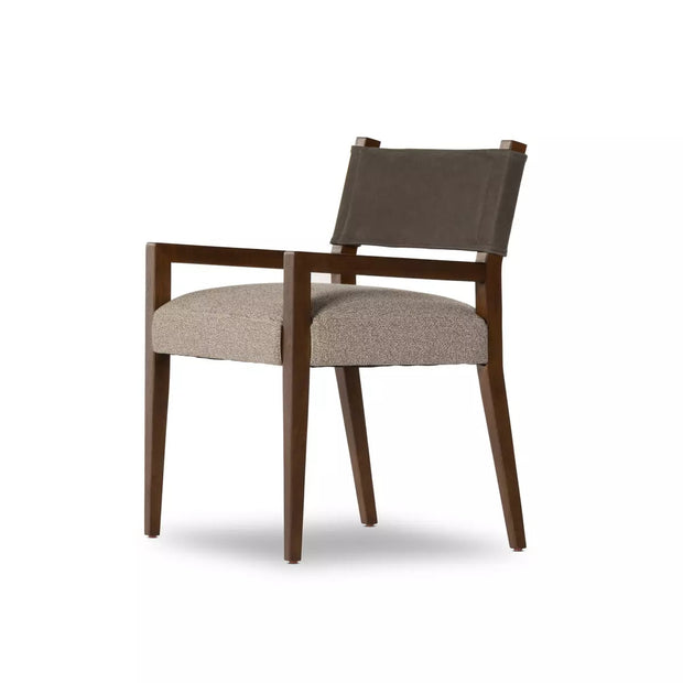 Four Hands Ferris Dining Armchair ~ Tulsa Ink Performance Fabric Seat With Nubuck Charcoal Leather Back