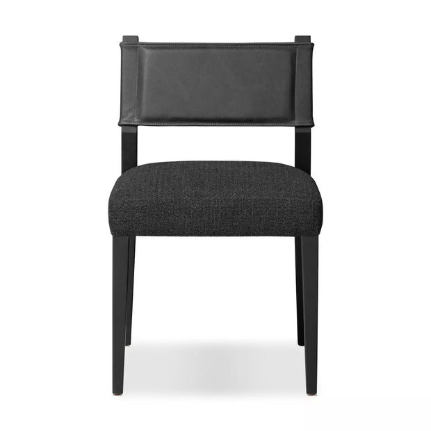 Four Hands Ferris Dining Chair ~ Gibson Black Performance Fabric Seat With Palermo Black Leather Seat