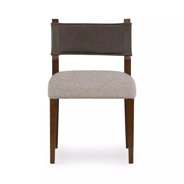 Four Hands Ferris Dining Chair ~ Tulsa Ink Performance Fabric Seat With Nubuck Charcoal Leather Back