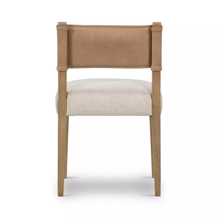 Four Hands Ferris Dining Chair ~ Thames Cream Performance Fabric Seat With Winchester Beige Leather Back