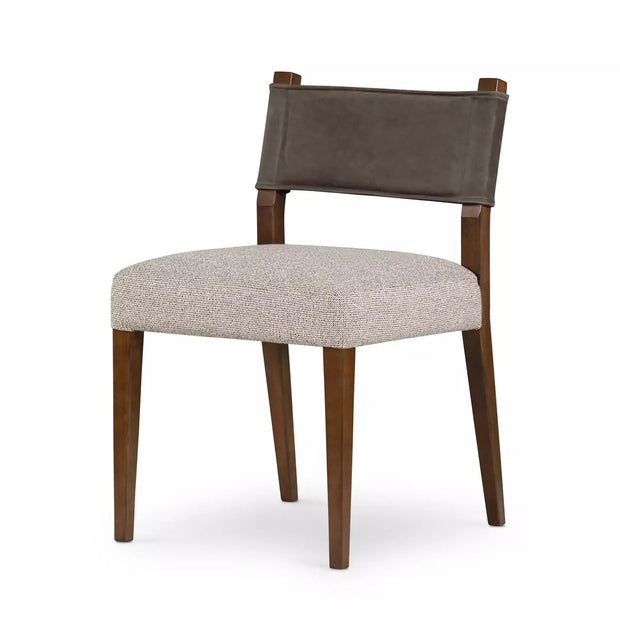 Four Hands Ferris Dining Chair ~ Tulsa Ink Performance Fabric Seat With Nubuck Charcoal Leather Back