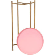Surya Allenbury Modern Pink Tray Top With Gold Metal Base Round Accent Side Table AEU-002