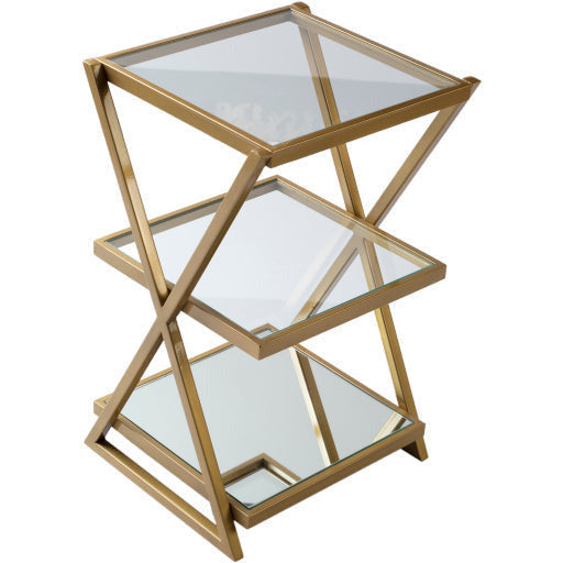 Surya Aliya Modern Glass Shelves With Gold Metal Accent Side Table ALI-001