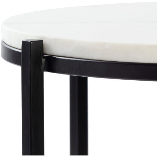 Surya Anaya Modern White Marble Top With Black Metal Base Round Accent Side Table ANA-002