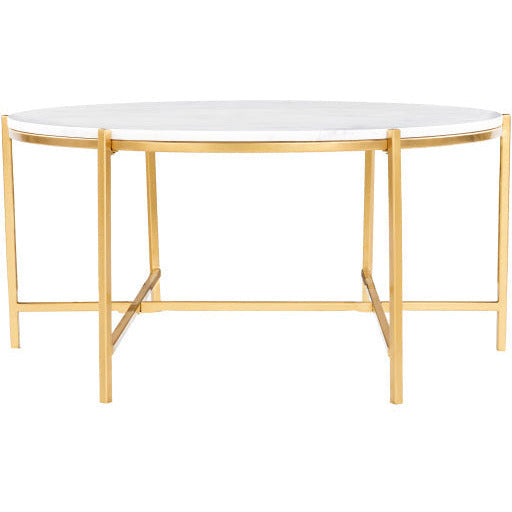 Surya Anaya Modern White Marble Top With Gold Metal Base Coffee Table ANA-005