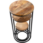 Surya Ansh Modern Natural Wood Top With Black Metal Base Set of 3 Nesting Accent Side Tables ANH-002