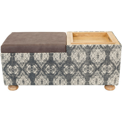 Surya Arturo Modern Boho Indigo Blue, Charcoal & Light Beige Storage Ottoman AUO-001