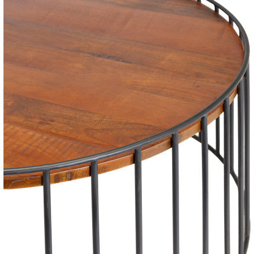 Surya Asmayra Modern Brown Wood Top With Black Metal Base Round Coffee Table AYM-001