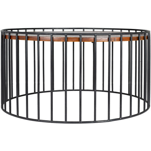 Surya Asmayra Modern Brown Wood Top With Black Metal Base Round Coffee Table AYM-001