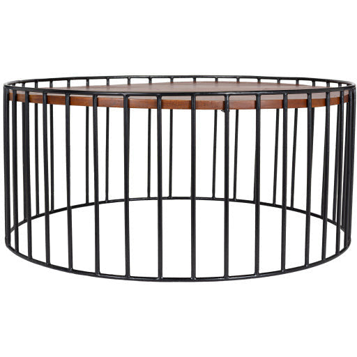 Surya Asmayra Modern Brown Wood Top With Black Metal Base Round Coffee Table AYM-002