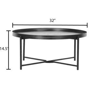 Surya Aracruz Modern Black Wood Top With Black Metal Round Coffee Table AZU-001