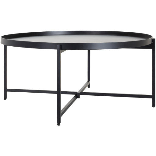 Surya Aracruz Modern Black Wood Top With Black Metal Round Coffee Table AZU-001