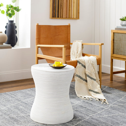Surya Balinese Modern White Rattan Round Accent Side Table BAS-005