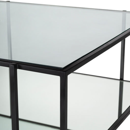 Surya Alecsa Modern Glass Top With Wood & Metal Mirrored Base Square Coffee Table EAA-001