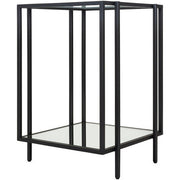 Surya Alecsa Modern Glass Top & Black Metal Base With Mirrored Bottom Shelf Accent Side Table EAA-002