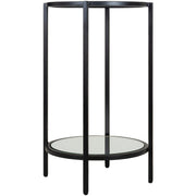 Surya Alecsa Modern Glass Top & Black Metal Base With Mirrored Bottom Shelf Accent Side Table EAA-004