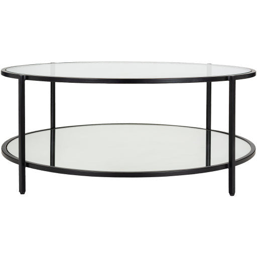 Surya Alecsa Modern Glass Top With Wood & Metal Mirrored Base Round Coffee Table EAA-005