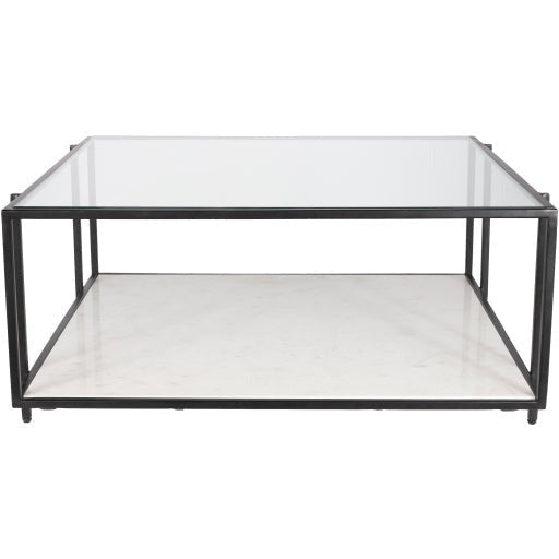 Surya Alecsa Modern Glass Top With Metal & Marble Base Square Coffee Table EAA-006