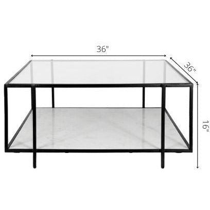 Surya Alecsa Modern Glass Top With Metal & Marble Base Square Coffee Table EAA-006