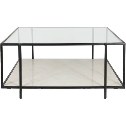 Surya Alecsa Modern Glass Top With Metal & Marble Base Square Coffee Table EAA-006