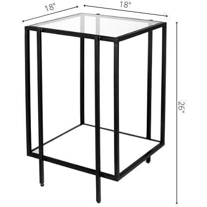 Surya Alecsa Modern Glass Top & Black Metal Base With Marble Shelf Bottom Accent Side Table EAA-007