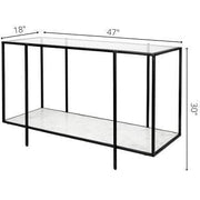 Surya Alecsa Modern Glass Top & Black Metal Base With Marble Bottom Shelf Console Table EAA-008