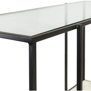 Surya Alecsa Modern Glass Top & Black Metal Base With Marble Bottom Shelf Console Table EAA-008