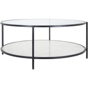 Surya Alecsa Modern Glass Top With Metal & Marble Base Round Coffee Table EAA-010