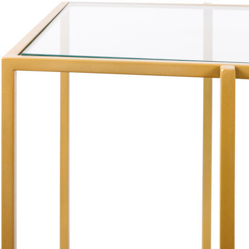 Surya Alecsa Modern Glass Top & Gold Metal Base With Mirrored Bottom Shelf Console Table EAA-013