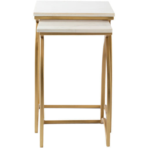 Surya Evana Modern White Marble Top With Gold Metal Base Set Of 2 Nesting Accent Side Tables EAN-001