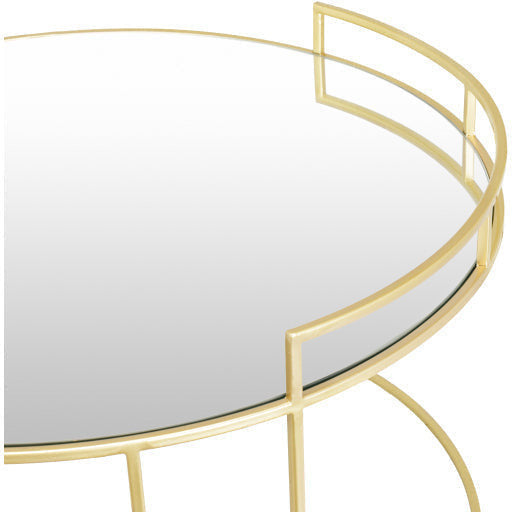 Surya Gossamer Modern Mirrored Glass With Metallic Gold Metal Base Round Coffee Table GSS-001