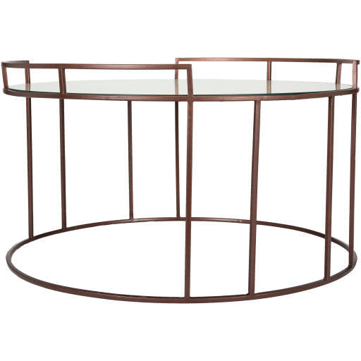 Surya Gossamer Modern Mirrored Top Metallic Bronze Metal Base Round Coffee Table GSS-002