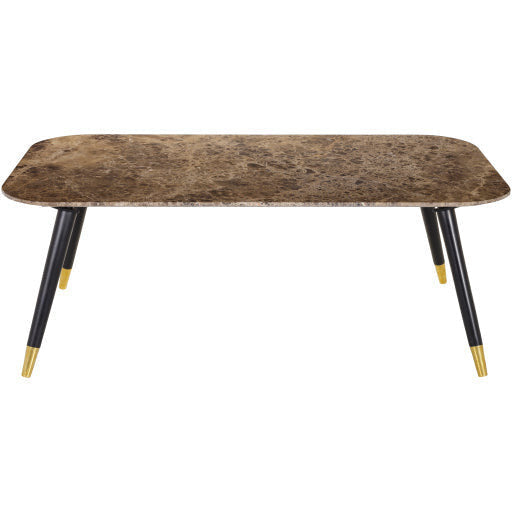 Surya Grandeur Modern Brown Marble Top With Black Wood & Brass Base Coffee Table GUR-002