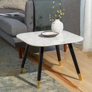 Surya Grandeur White Marble Top With Black Wood Base & Brass Feet Accent Side Table GUR-003