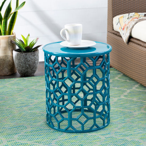 Surya Hale Modern Teal Metal Round Accent Side Table HALE-102