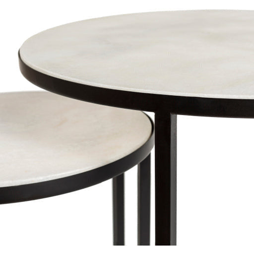 Surya Hearthstone Modern Marble Top With Black Metal Base Set of 2 Nesting Accent Side Tables HTS-001