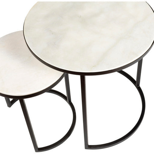 Surya Hearthstone Modern Marble Top With Black Metal Base Set of 2 Nesting Accent Side Tables HTS-001