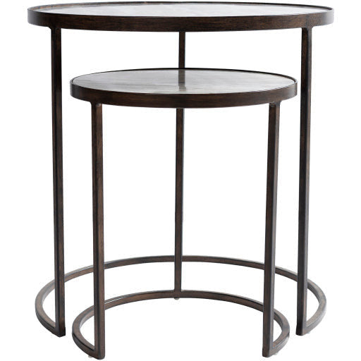 Surya Hearthstone Modern Gray Stone Top With Black Metal Base Set of 2 Nesting Accent Side Tables HTS-002