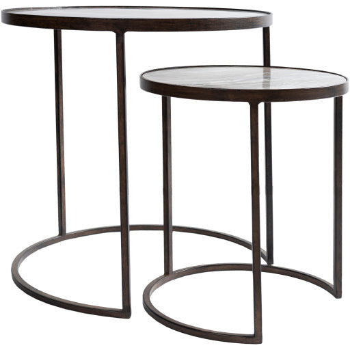 Surya Hearthstone Modern Gray Stone Top With Black Metal Base Set of 2 Nesting Accent Side Tables HTS-002