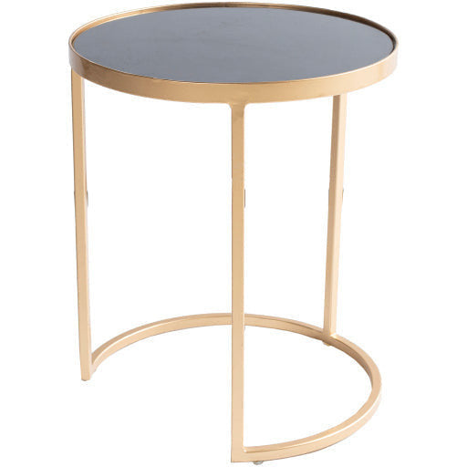 Surya Hearthstone Modern Black Granite Top With Metallic Gold Metal Base Set of 2 Nesting Accent Side Tables HTS-003