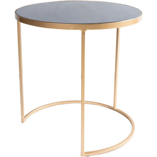 Surya Hearthstone Modern Black Granite Top With Metallic Gold Metal Base Set of 2 Nesting Accent Side Tables HTS-003