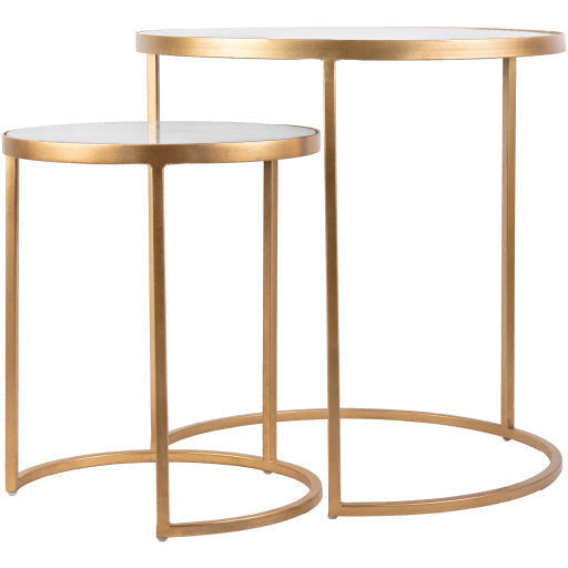 Surya Hearthstone Modern Marble Too With Metallic Gold Base Set of 2 Nesting Accent Side Tables HTS-004