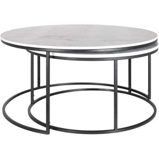 Surya Hearthstone Modern White Marble With Black Base Round Nesting Coffee Tables HTS-005