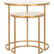 Surya Hearthstone Modern Marble Top With Gold Metal Base Set of 2 Nesting Accent Side Tables HTS-007