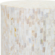 Surya Iridescent Modern Ivory & Gray Shell and Wood Round Accent Side Table ISC-001