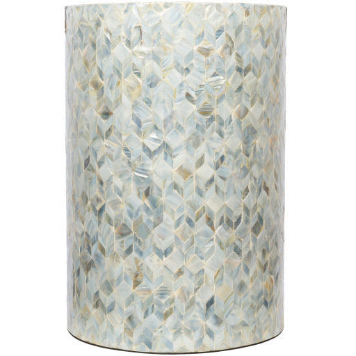 Surya Iridescent Modern Shell and Wood Round Accent Side Table  ISC-002